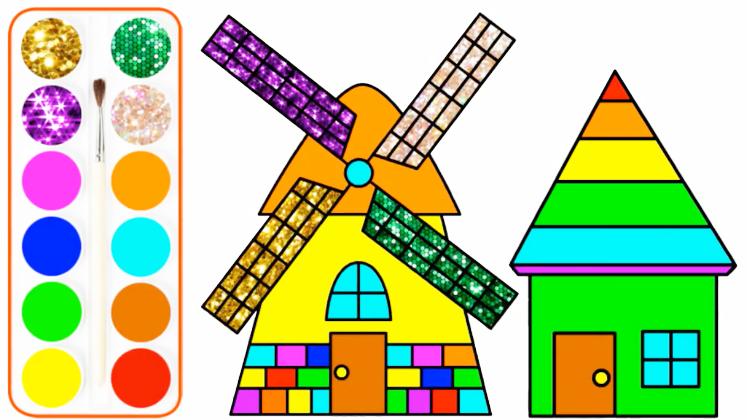 少儿简笔画 漂亮的大风车 风车房子 一起来画画